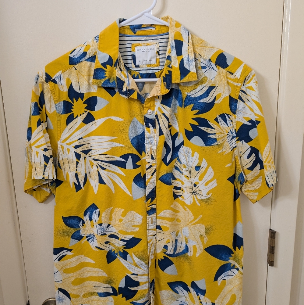 Denim & Flower Yellow and Blue Casual Button Down Shirt